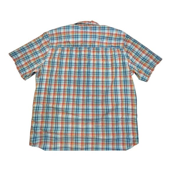 MARMOT Shirt Men's Button Down Plaid Short Sleeve L Blue Orange - Picture 5 of 11